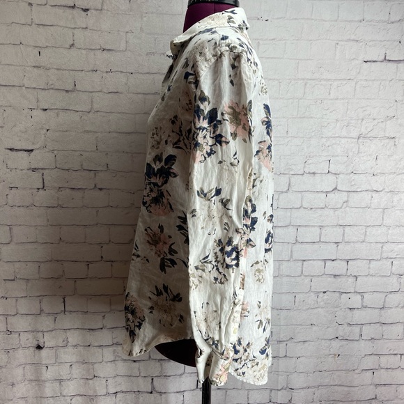 Lord and Taylor Womens size medium linen long sleeve button down shirt floral - Picture 2 of 5